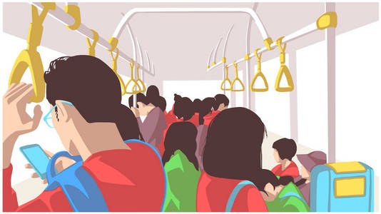人们使用公共交通, 公共汽车, 火车, 地铁, 地铁的例证