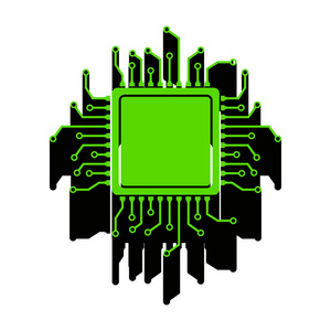 Cpu 微处理器插图。矢量.带拉丁的绿色3d 图标