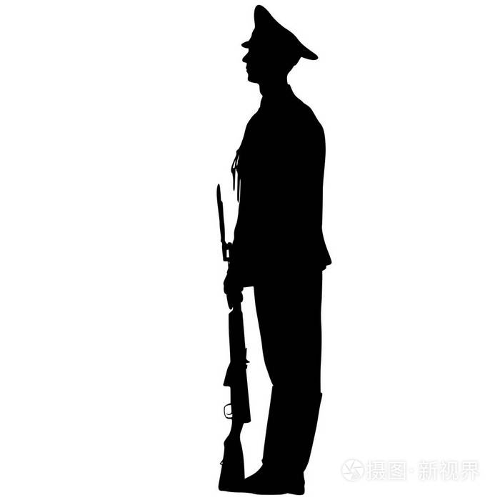 黑色的人影士兵站与武器对游行插画-正版商用图片0nuc