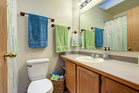 光紧凑的浴室设计特点的虚荣心内阁和厕所