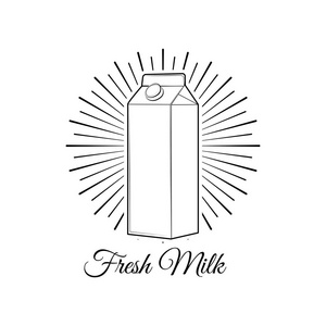 牛奶盒在横梁。牛奶瓶标签。矢量插图