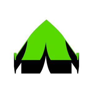 旅游帐篷标志。矢量.绿色的3d 图标与黑色的一面在惠特