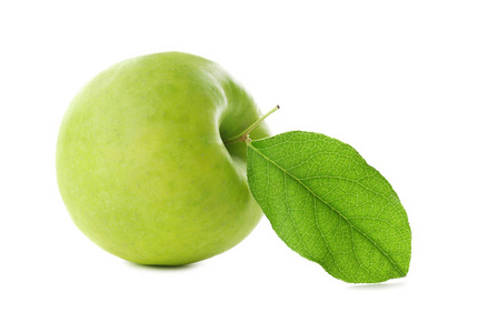 白色背景的鲜绿色苹果叶