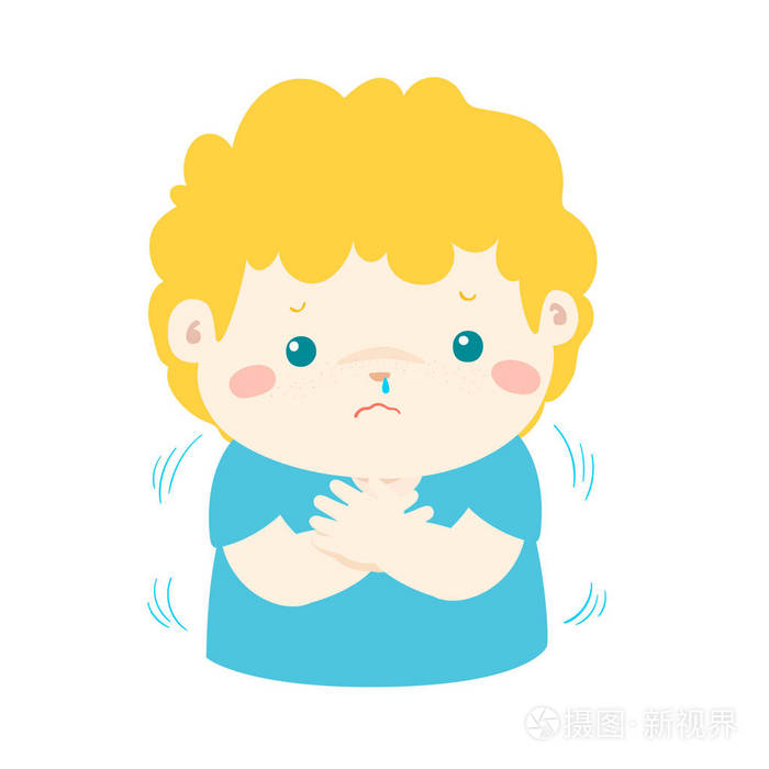小男孩与冷的发抖卡通矢量