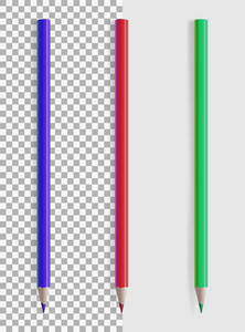 在独立背景上的一组三种颜色的铅笔。矢量插图