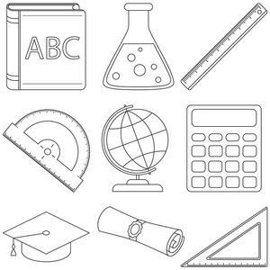 线条艺术黑白学校设置9元素