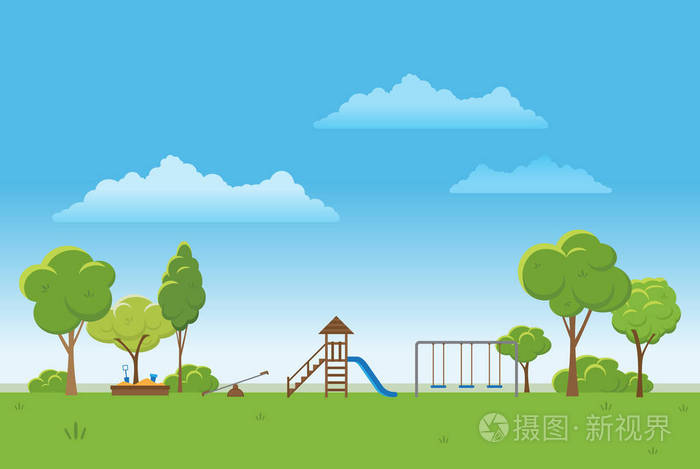 春天的风景背景.公共公园矢量图