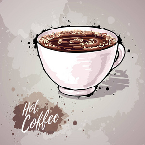 手工绘制的插图的杯咖啡或热巧克力