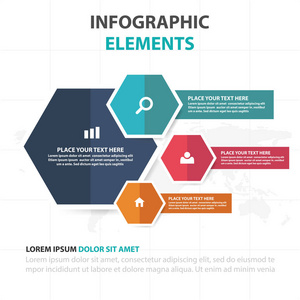 抽象多彩六角业务信息图表元素，演示文稿模板平面设计矢量图的网页设计营销广告