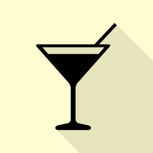 鸡尾酒标志图。与平面样式阴影路径奶油背景上的黑色图标