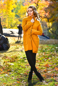 在优雅的秋季外套金发模型