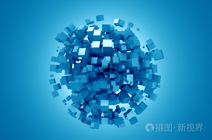 抽象蓝色的多维数据集的 3d 的渲染