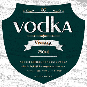 脚本字体伏特加字体帧标签设计的复古 威士忌酒和葡萄酒标签 餐厅，啤酒标签。矢量图