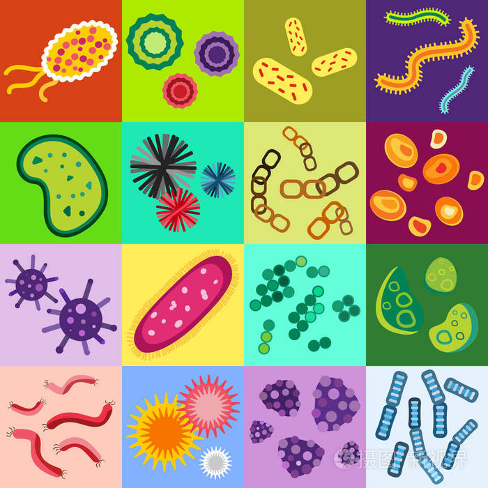 细菌病毒显微分离的微生物图标人类微生物学生物和医学感染生物学疾病