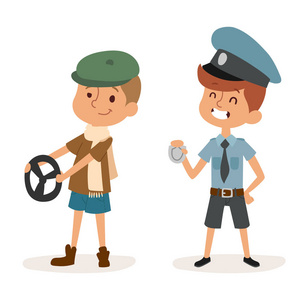 卡通职业孩子儿童向量组图人童年警察司机统一工人性格
