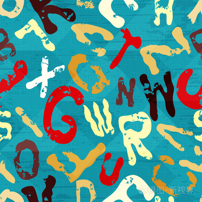 在蓝色背景几何 grunge 纹理美丽字母涂鸦
