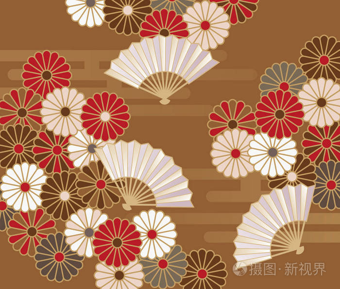 日本风格的花纹与菊花