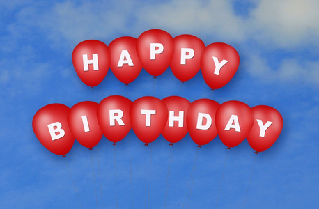 祝你生日快乐气球在天空中