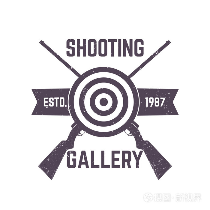 拍摄画廊标志标志交叉步枪矢量插图