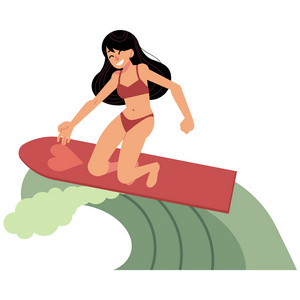 小女孩冲浪在海夏天海滩假日概念被隔绝在白色背景上