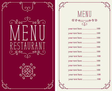 餐厅与花饰和价格列表菜单
