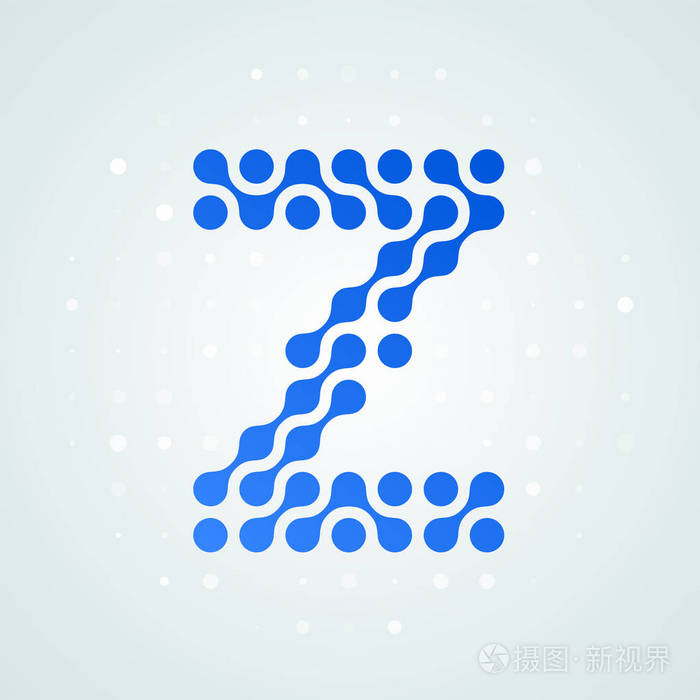 字母z标志现代半色调图标矢量平字母z符号在未来的蓝点线液体字体时髦