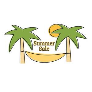 夏季销售矢量徽标插图与棕榈树和吊床
