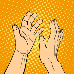 显示掌声聋哑手势人类手臂保持沟通和方向设计拳头触摸波普艺术风格炫彩矢量 illusstration 的手