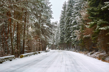 在山上的雪路