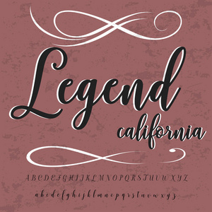 名为传奇的手绘字体集加州画笔绘字符大写和小写的手写的脚本字体排版字母表为您的设计
