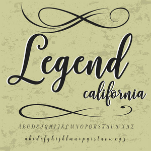 手绘制的字体设置命名的传奇加州画笔绘字符大写和小写的手写的脚本字体排版字母表的你的设计