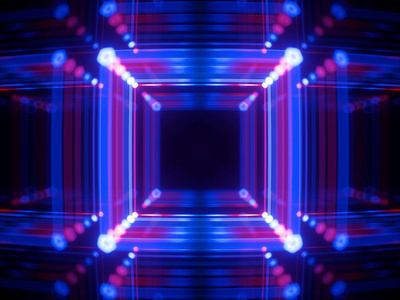 3d 渲染, 发光线, 霓虹灯, 抽象的迷幻背景, 立方体笼, 紫外线, 红外线, 频谱鲜艳的颜色, 激光显示