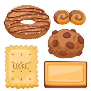 饼干矢量蛋糕顶部视图甜自制早餐烘烤食品饼干面包店饼干糕点插图