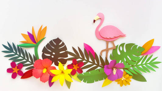 花和折纸粉红火烈鸟