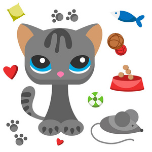 猫和老鼠可爱的猫咪宠物卡通可爱的动物 cattish 字符猫爪插图