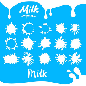 牛奶标签向量设置。牛奶飞溅印迹。矢量插图