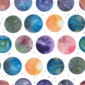 水彩行星和星为图画明信片纺织品邀请包装和其他事