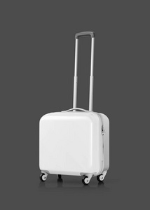 白色塑料手提箱或行李在灰色背景下隔离