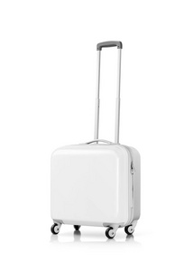 白色塑料手提箱或行李在白色背景下隔离