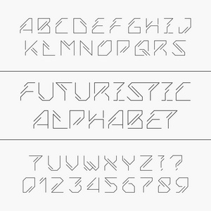 未来派字母的字体。大纲类型字母和数字