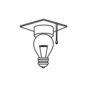 毕业帽子与灯泡光隔离图标