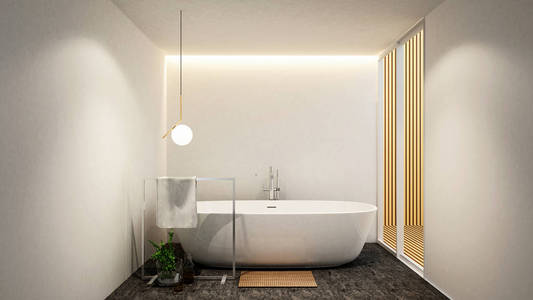 浴室和阳台, 用于酒店或公寓的艺术品, 室内设计3d 渲染