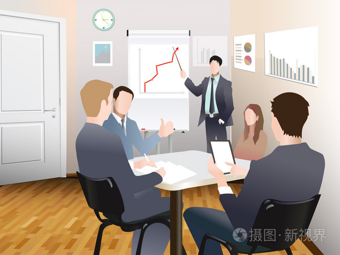 商人们讨论办公室的销售增长