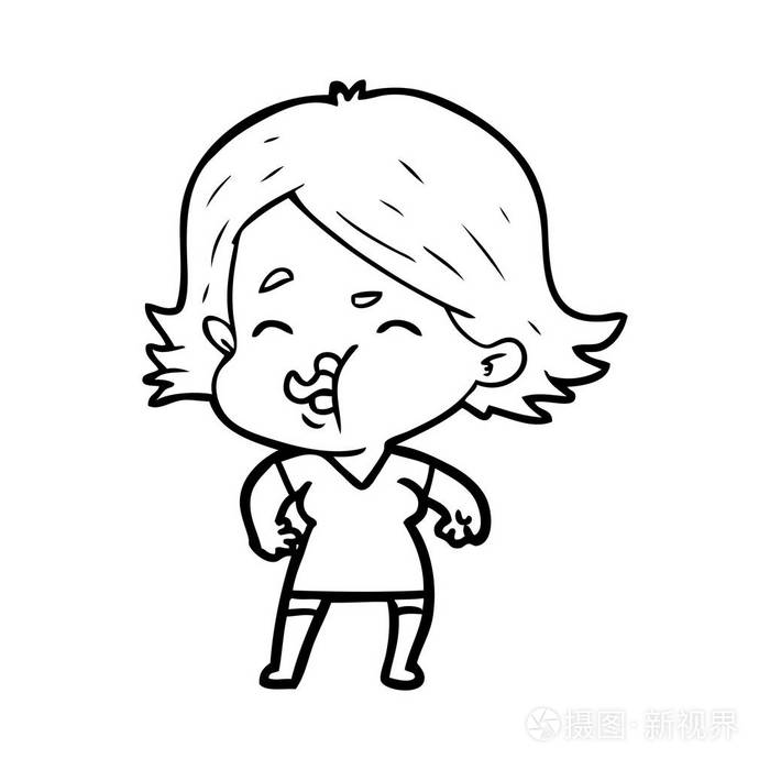 卡通女孩拉脸