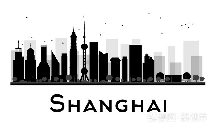上海城市天际线黑白剪影