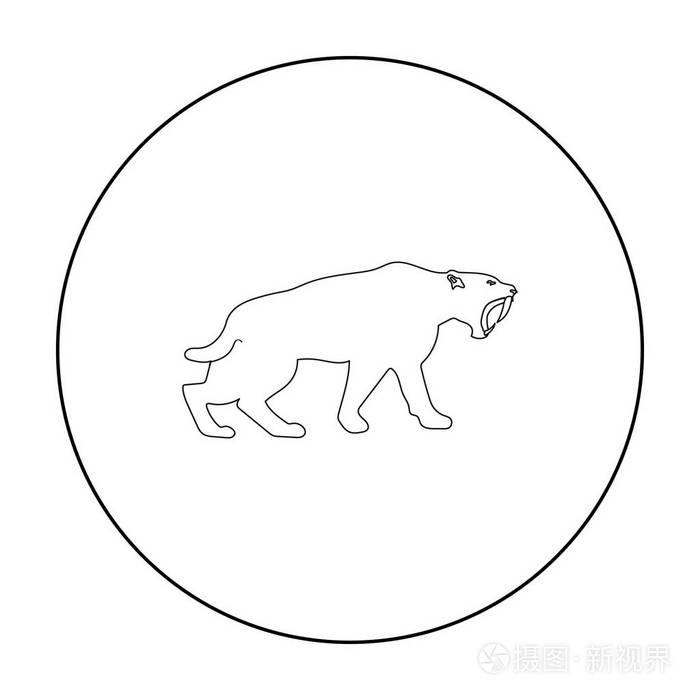 在白色背景上孤立的大纲样式的剑齿虎图标.石器时代象征股票矢量图