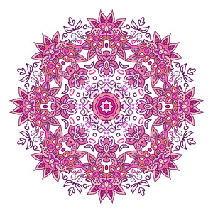 曼荼罗几何装饰圆 圆抽象花卉图案。手画装饰矢量设计元素