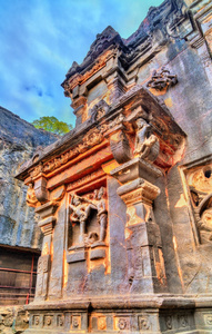 Kailasa 寺, 洞穴16在埃洛拉建筑群。教科文组织世界遗产遗址在印度的马哈拉施特拉邦
