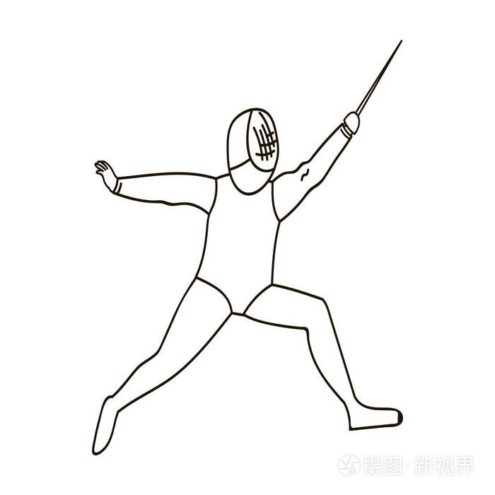 运动员穿的剑击剑比赛奥林匹克运动单大纲样式矢量符号股票图中的图标