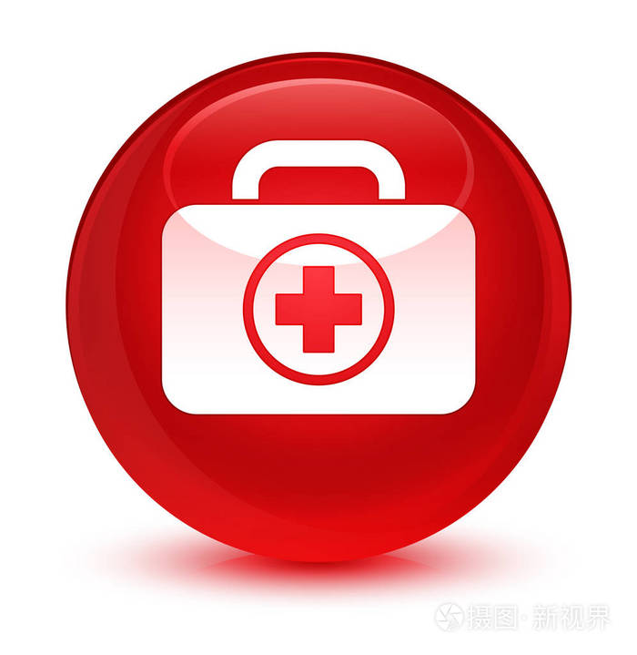 急救工具箱图标玻红色圆形按钮